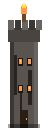 Pixel art of a lit watchtower landmark
